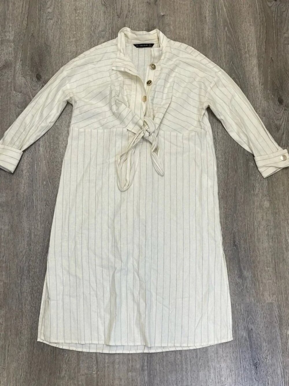 C113 Zara Cream & Black Pin-Striped Gold Buttons with Cuffed Sleeves, Stylish